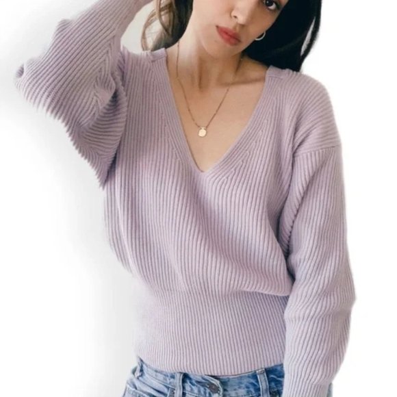 Free People Sweaters - [Free People] Allure Ribbed Pullover V-Neck Sweater in Lavender Large